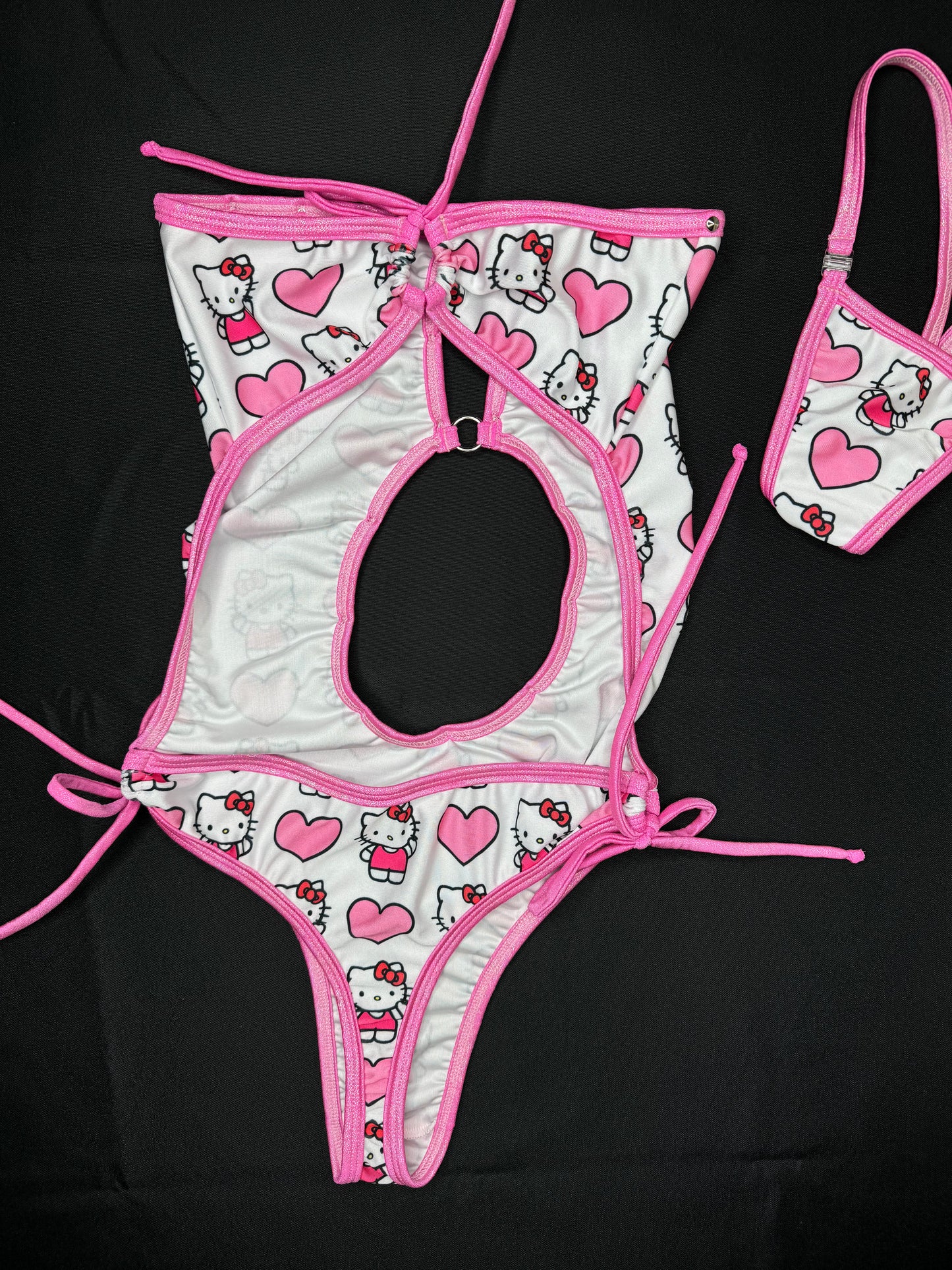 White/Pink Hearts Kitty One-Piece Lingerie Outfit