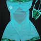 Metallic Green/Blue Mesh One-Piece Lingerie Outfit