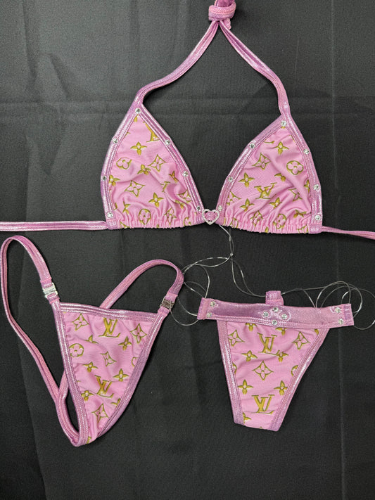 Metallic Pink/Pink Two-Piece Bikini Exotic Dancer Outfit