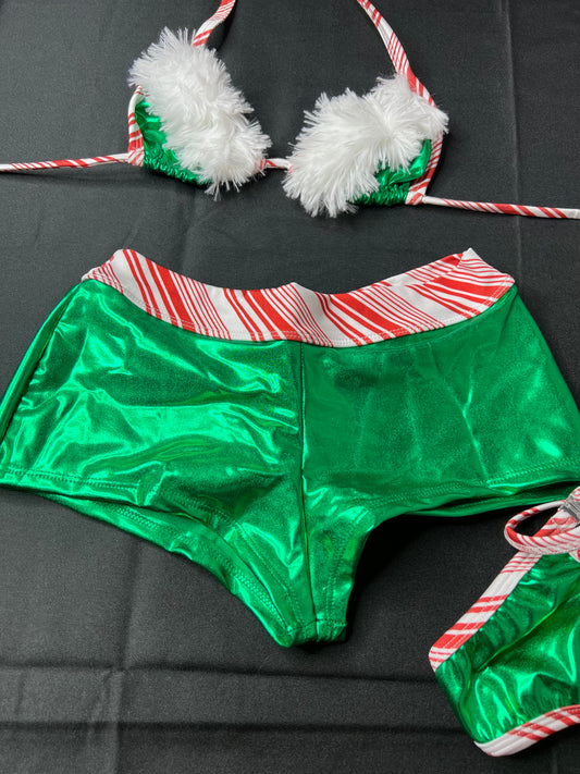 Metallic Green/Candy Cane Christmas Two Piece Outfit