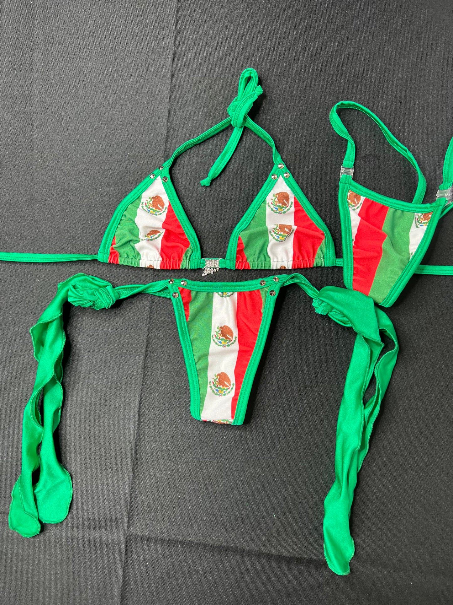 Green Mexican Flag Inspired Two-Piece Bikini Outfit