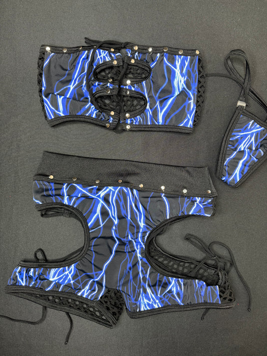 Black/Blue Lightning Tube Top/Shorts Lingerie Outfit