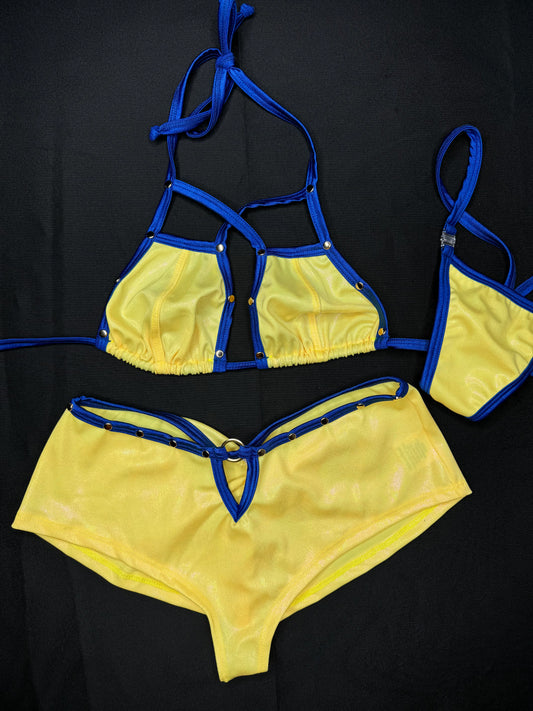 Shimmer Yellow/Royal Blue Two-Piece Lingerie Outfit
