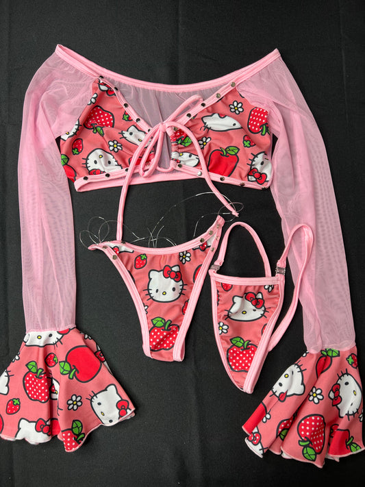 Baby Pink/Pink Two-Piece Kitty Long Sleeve Exotic Dancer Outfit