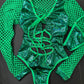 Metallic Green/Green Fishnet Saint Patrick’s Leotard One-Piece Outfit