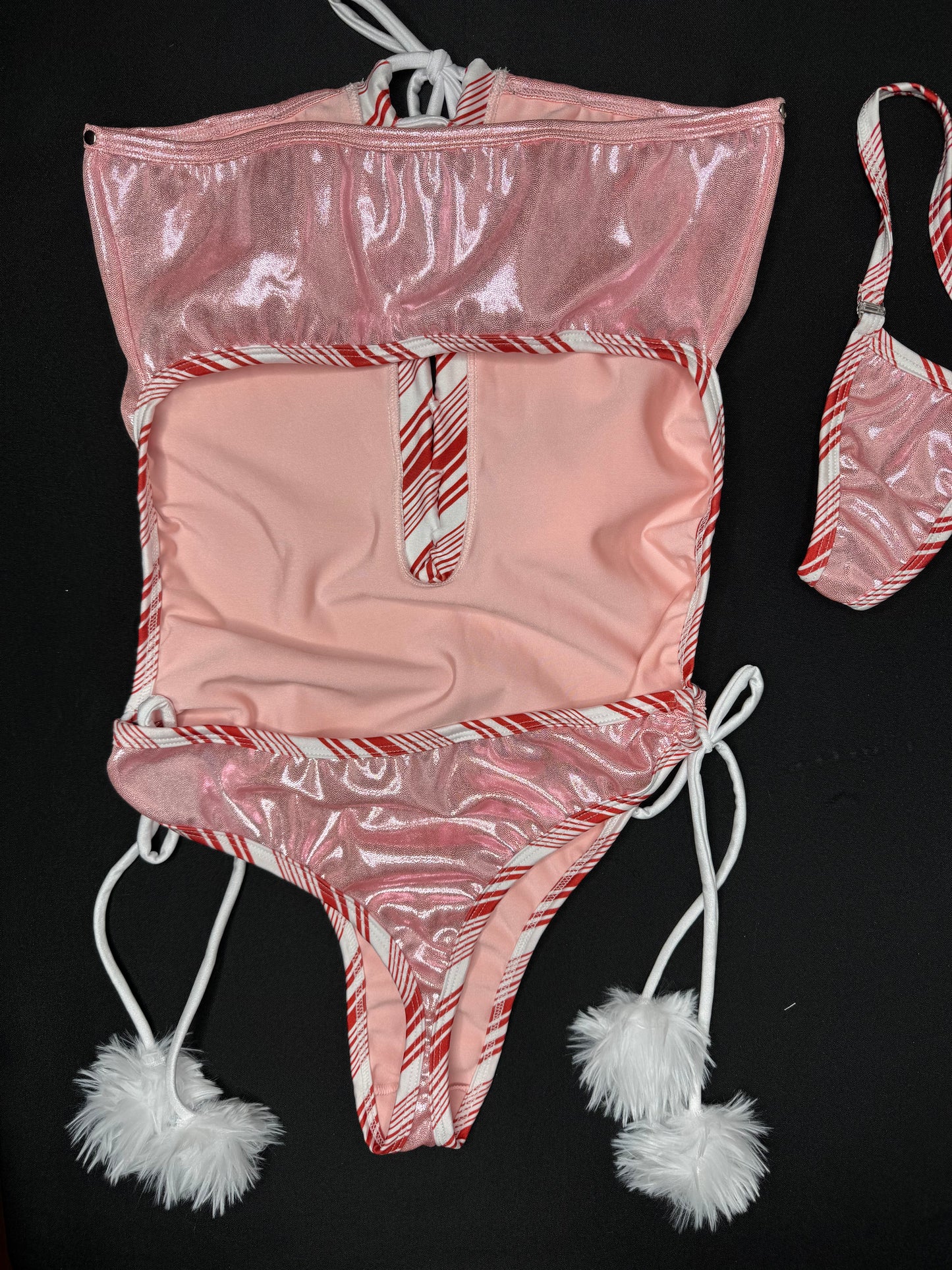 Microdot Pink/Candy Cane One-Piece Christmas Lingerie Outfit