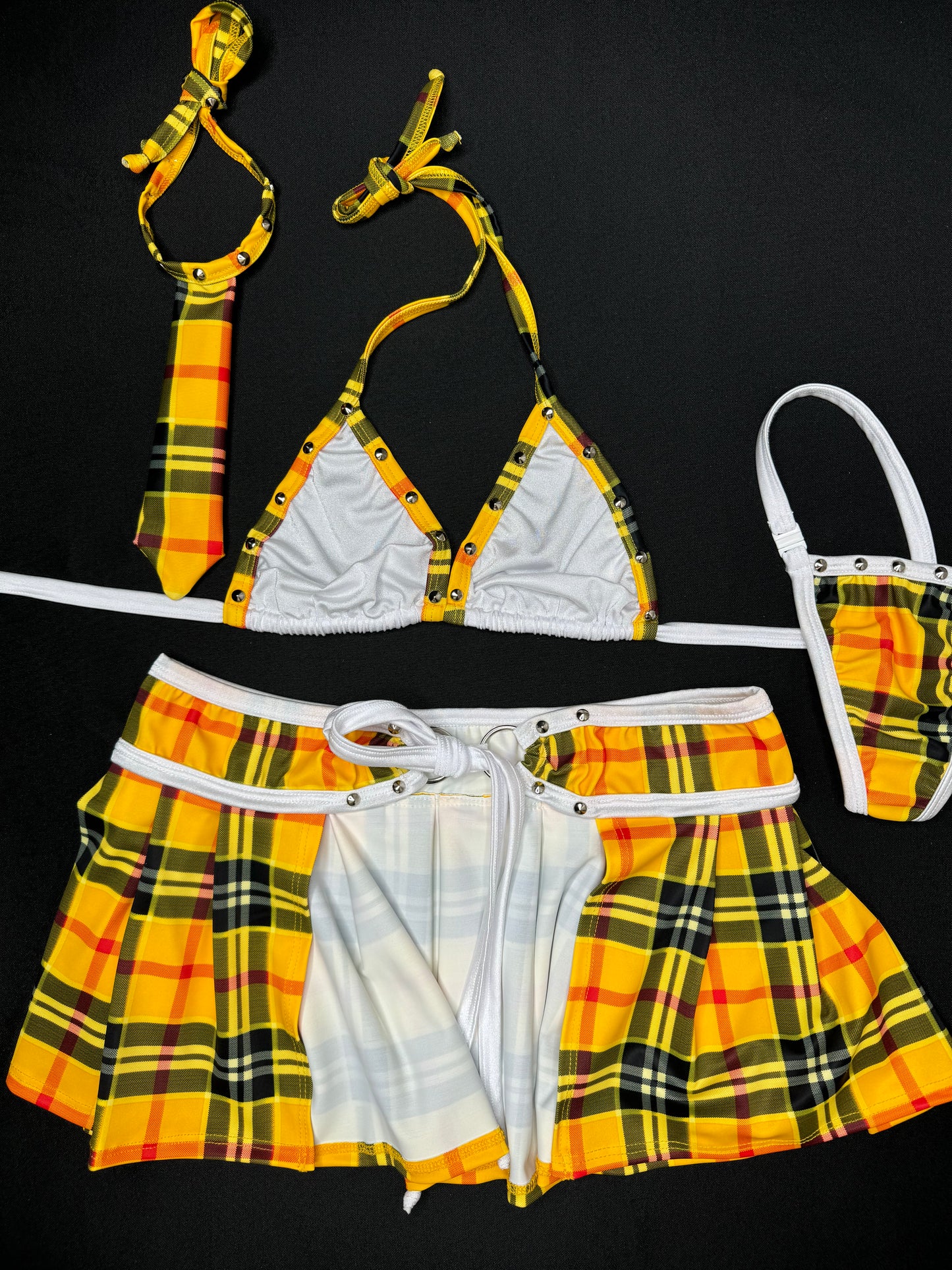 White/Yellow Plaid School Girl Skirt Lingerie Outfit