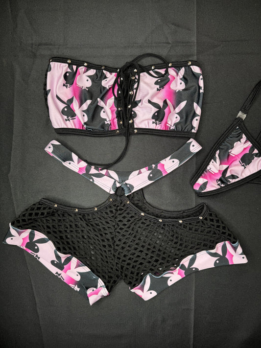 Black/Pink Bunny Two-Piece Lingerie Outfit