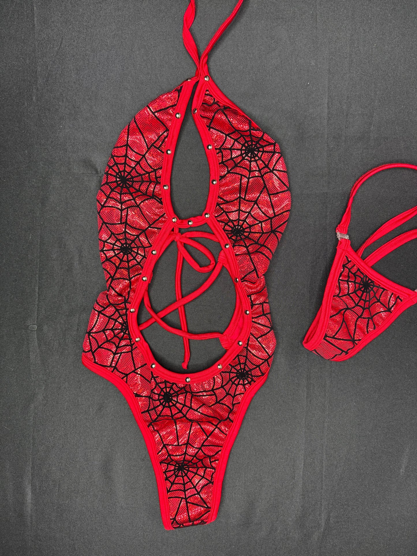 Metallic Red Web One-Piece Lingerie Outfit