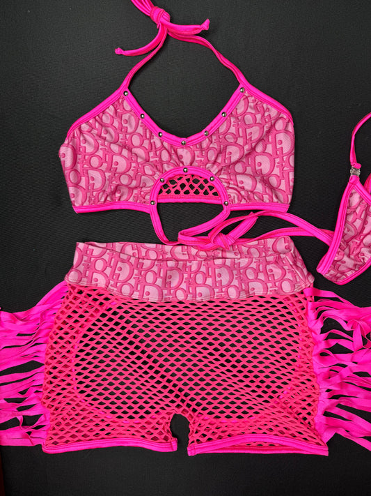 Hot Pink/Pink Sports Bra/Chap Shorts Two-Piece Lingerie Outfit