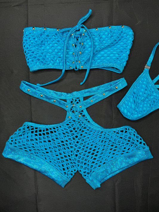 Turquoise Tube Top Two-Piece Exotic Dancer Outfit