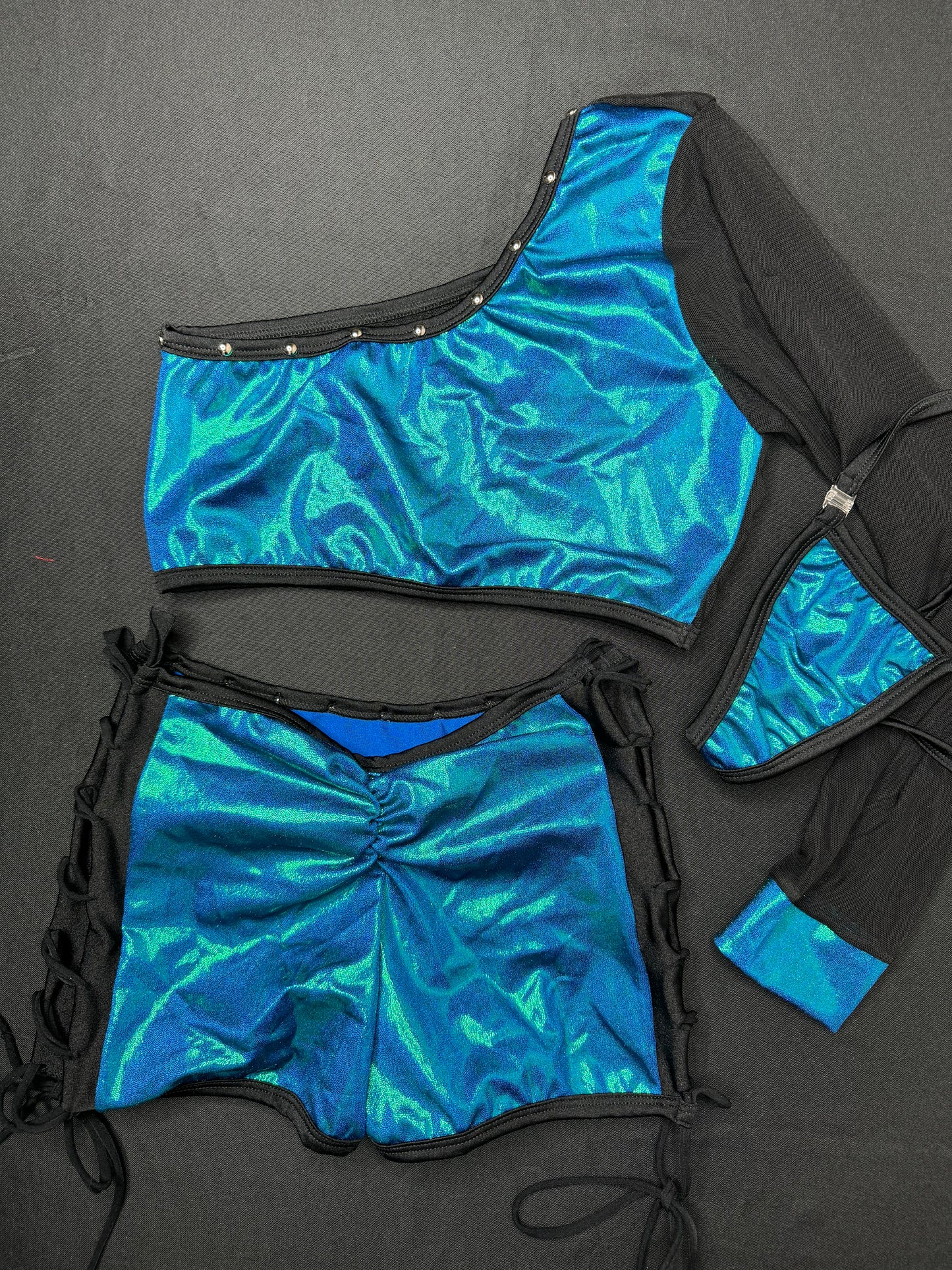 Aqua/Black Single Sleeve/Shorts Two-Piece Lingerie Outfit