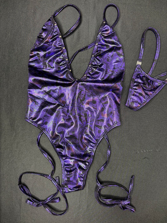 Holographic Purple One-Piece Lingerie Outfit