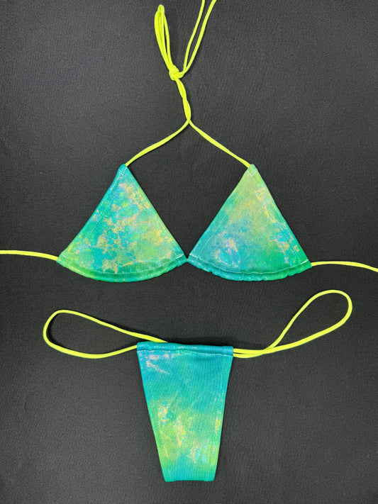 Green/Yellow Ombré Micro Bikini Two-Piece Lingerie Outfit