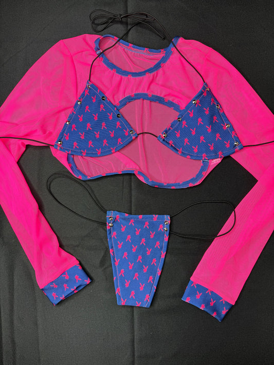 Hot Pink Long Sleeve Three-Piece Stripper Outfit