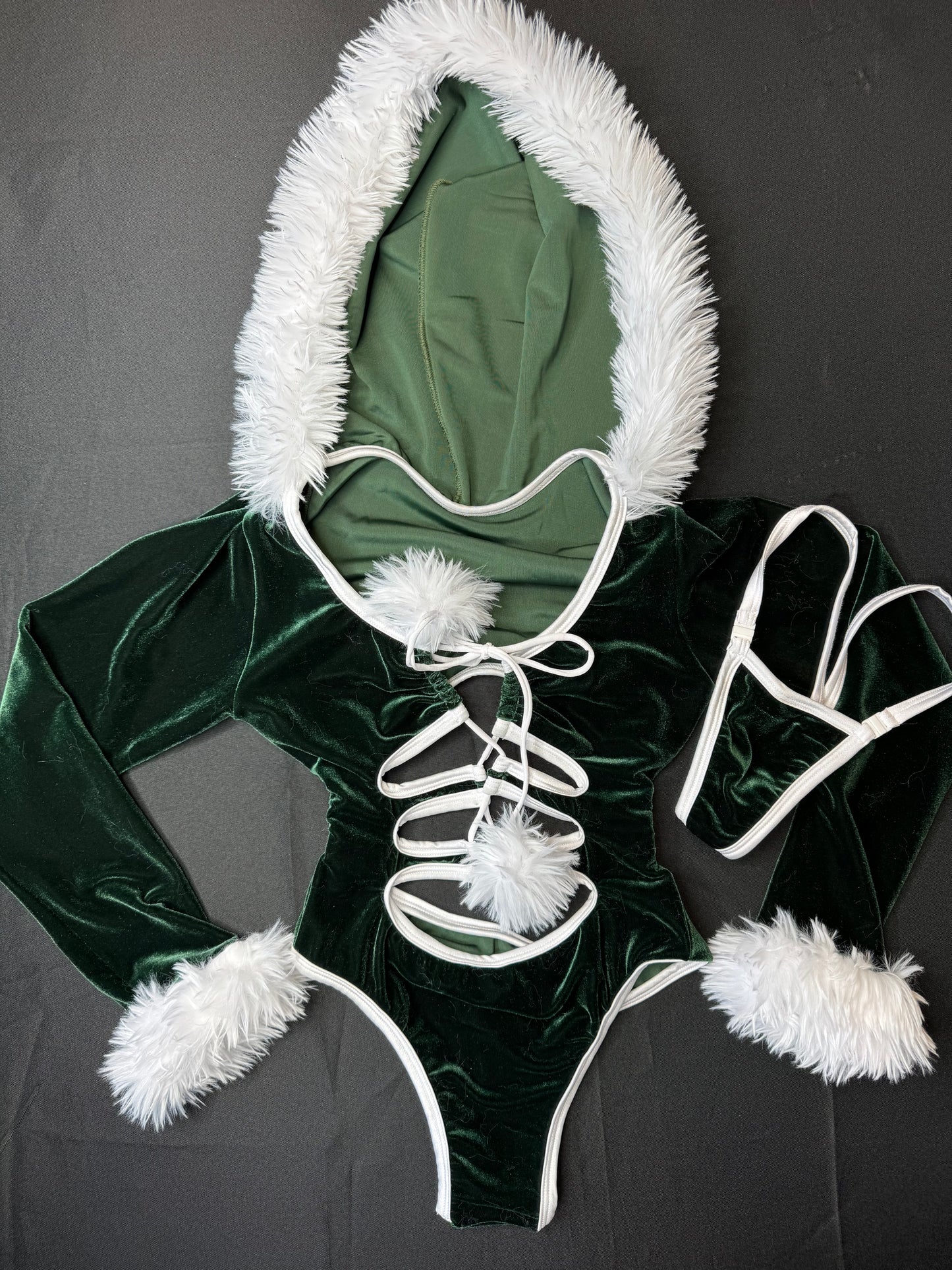 Green Velvet Hoodie One-Piece Leotard Christmas Outfit