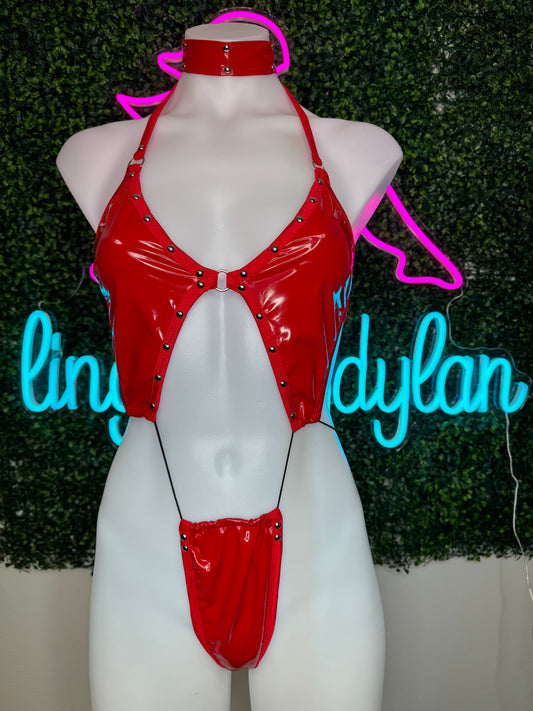 Red Latex One-Piece Dominatrix Stripper Outfit