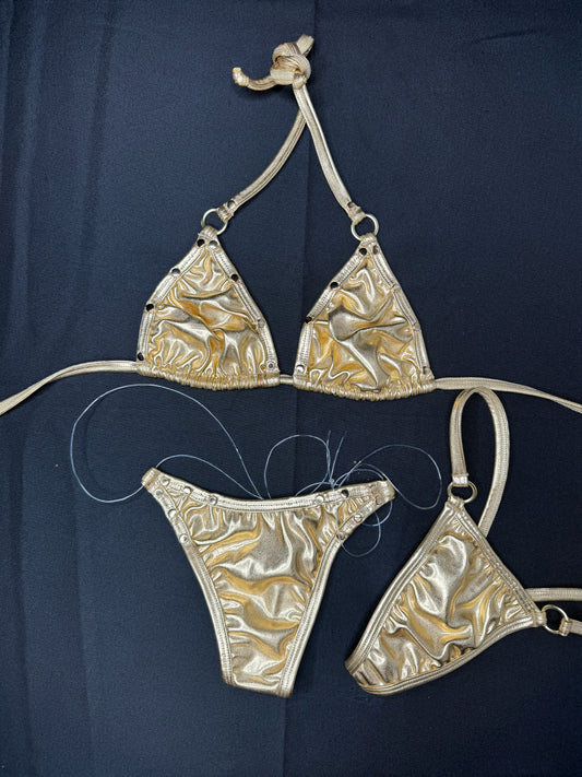Gold Two-Piece Bikini Lingerie Outfit