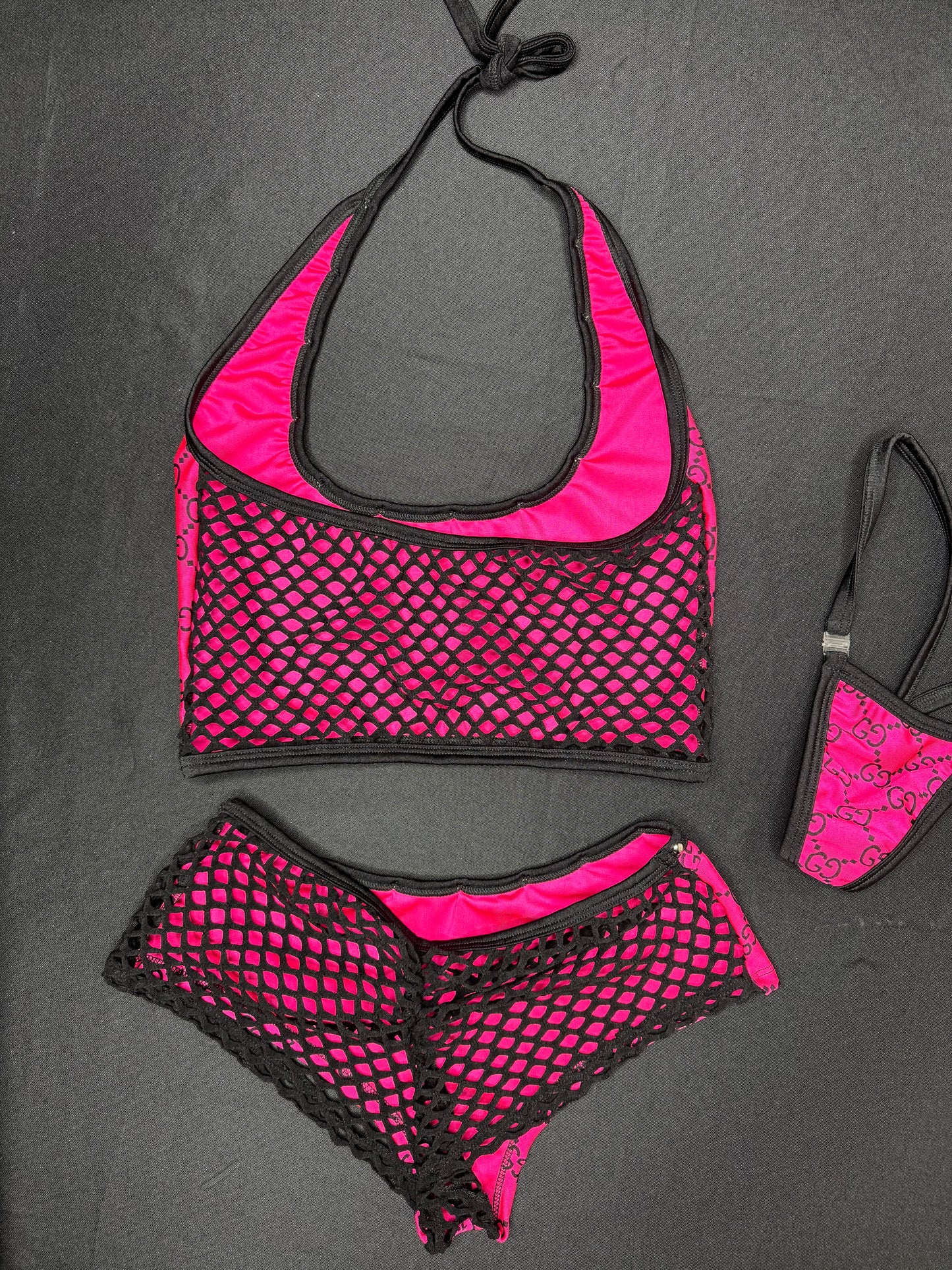 Hot Pink Designer Sports Bra/Shorts Two-Piece Lingerie Outfit