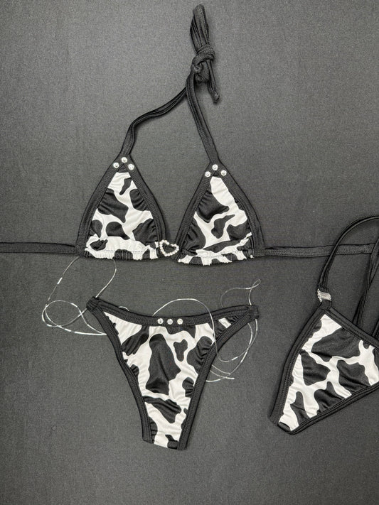 Cow Print Two-Piece Bikini Lingerie Outfit