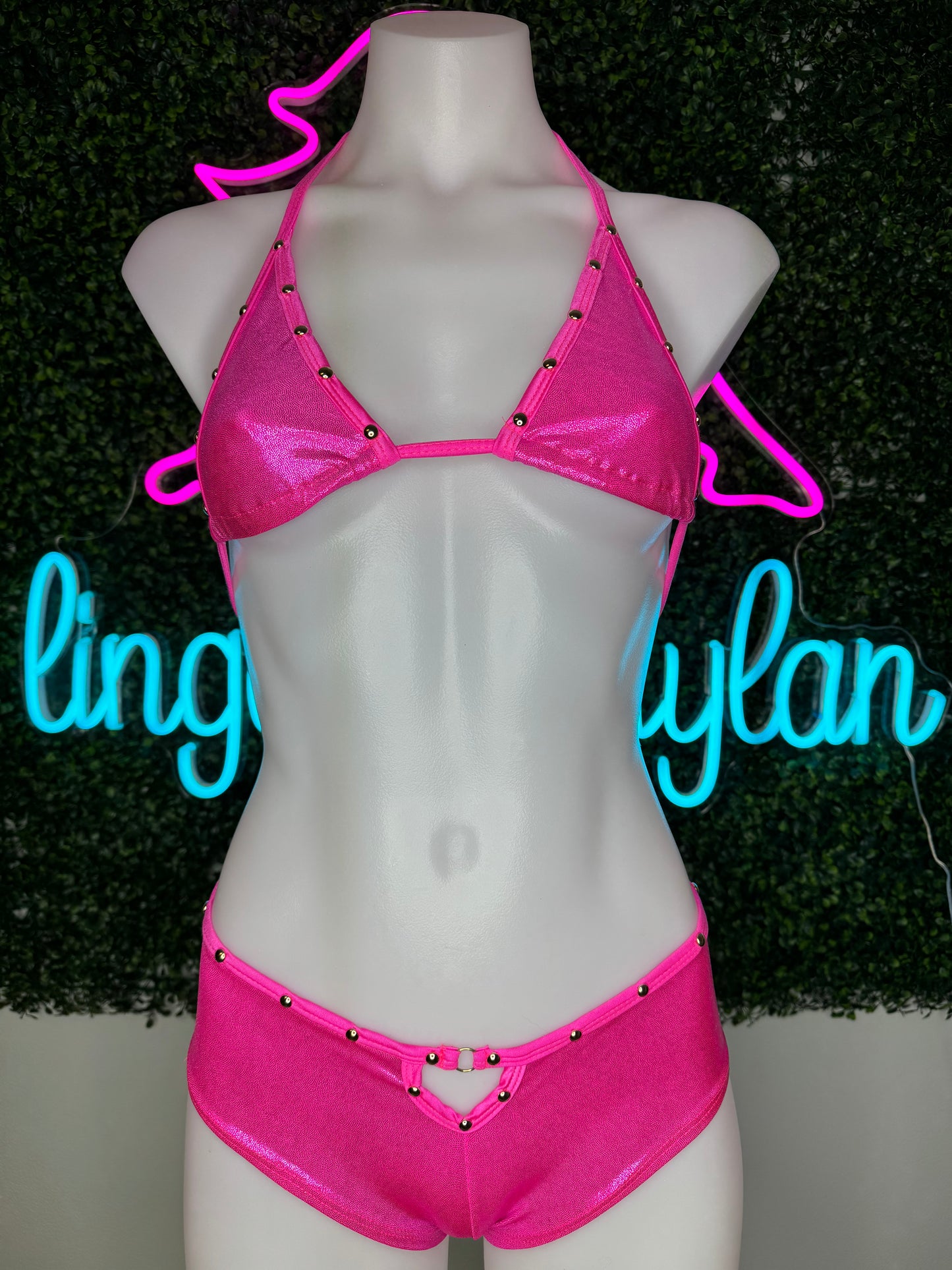 Exotic Dance Wear Hot Pink Two-Piece Outfit Dance Lingerie