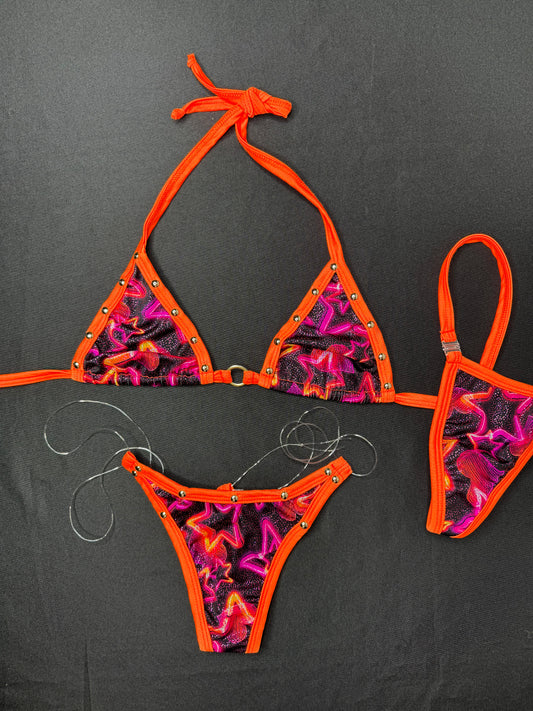 Orange/Star Print Two-Piece Bikini Lingerie Outfit