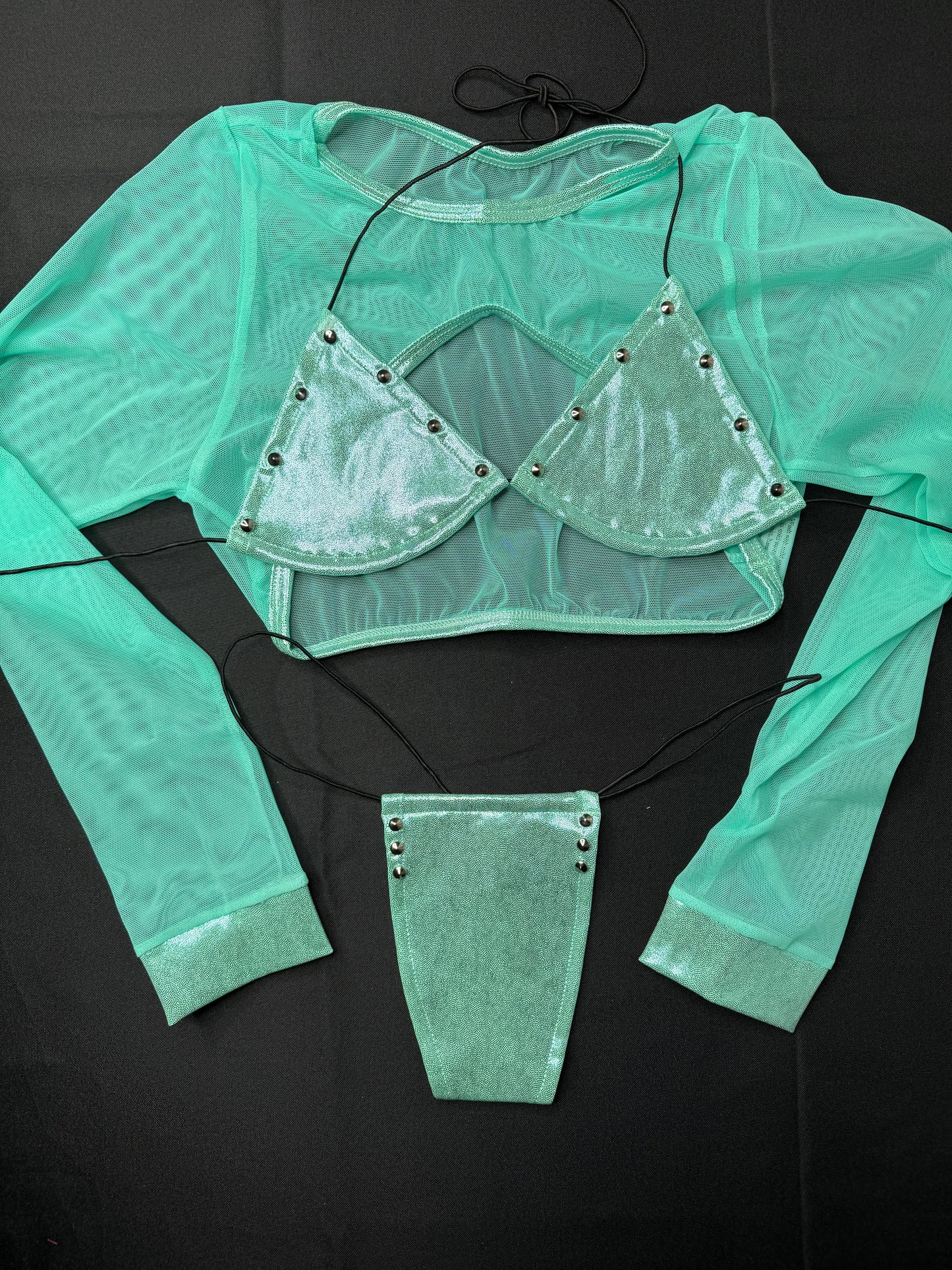 Aqua/Mint Three-Piece Exotic Dancer Outfit