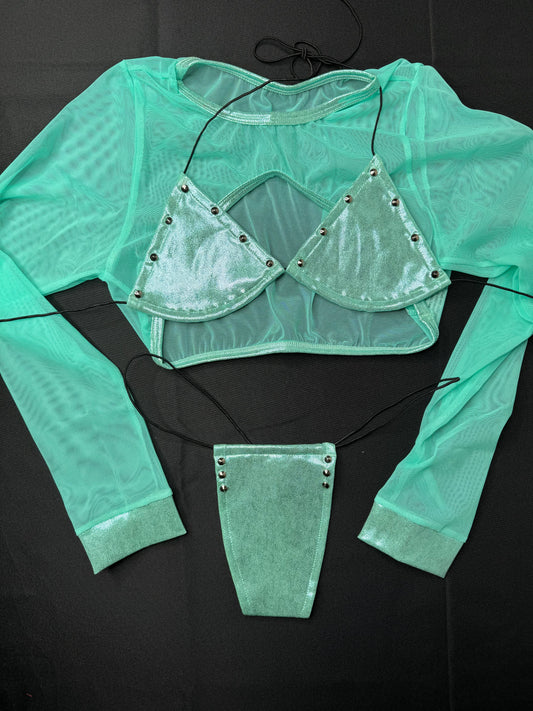 Aqua/Mint Three-Piece Exotic Dancer Outfit