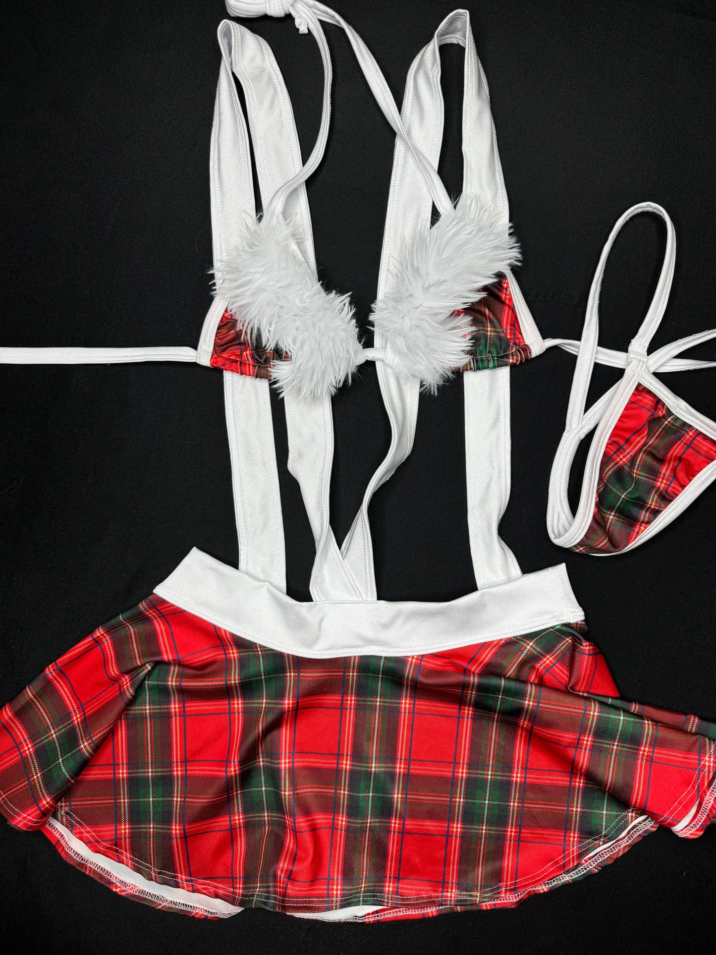 Red Plaid Two-Piece Skirt Suspenders  Christmas Lingerie Outfit