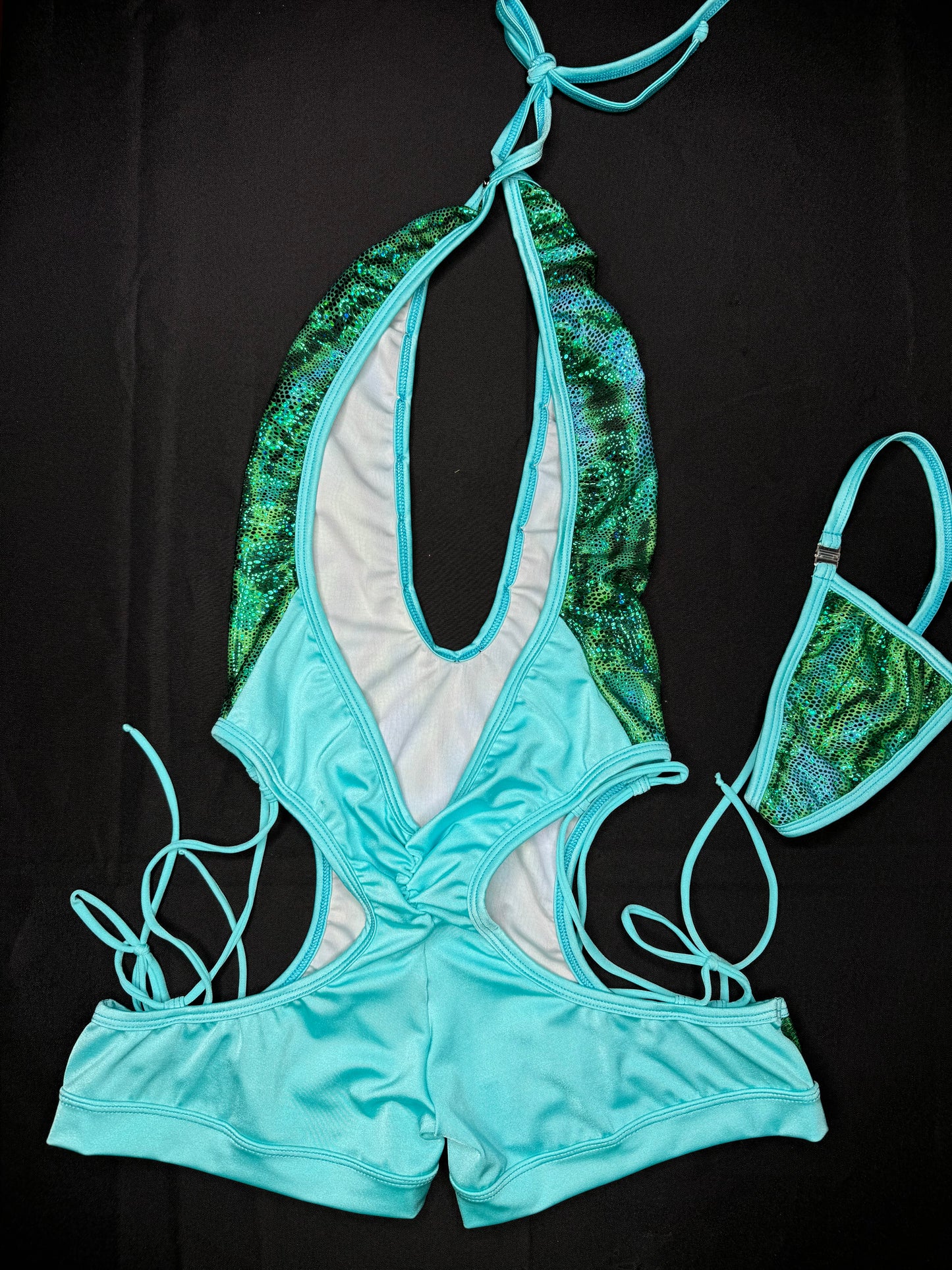 Metallic Green Tiger Stripes One-Piece Exotic Dancer Outfit