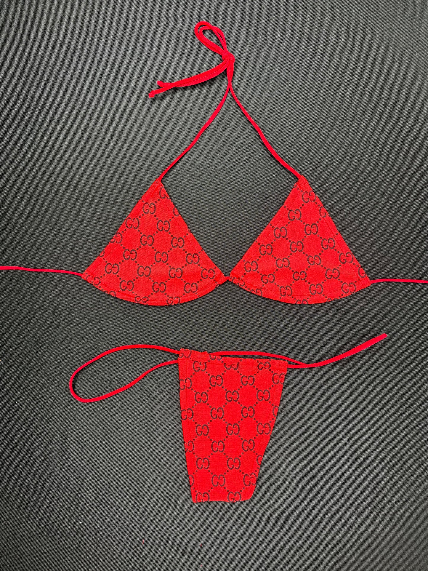 Red Designer Micro Bikini Two-Piece Lingerie Outfit