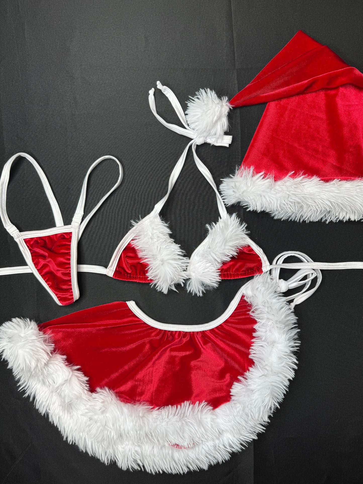 Red Velvet Christmas Skirt Two-Piece Lingerie Outfit