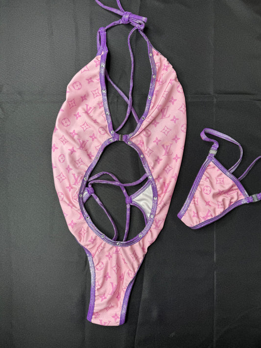 Baby Pink/Purple One-Piece Stripper Outfit