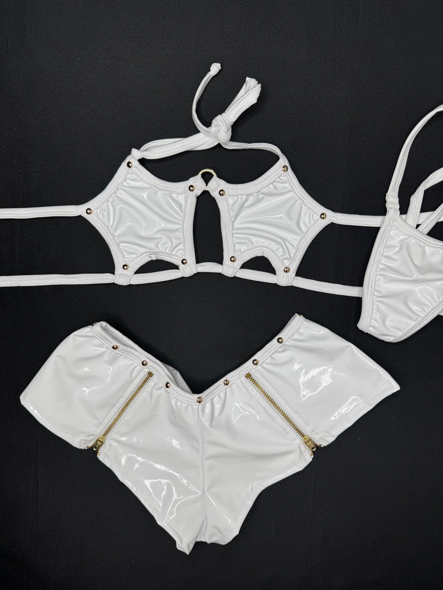 White Latex Star Bikini Top/Shorts Two-Piece Lingerie Outfit