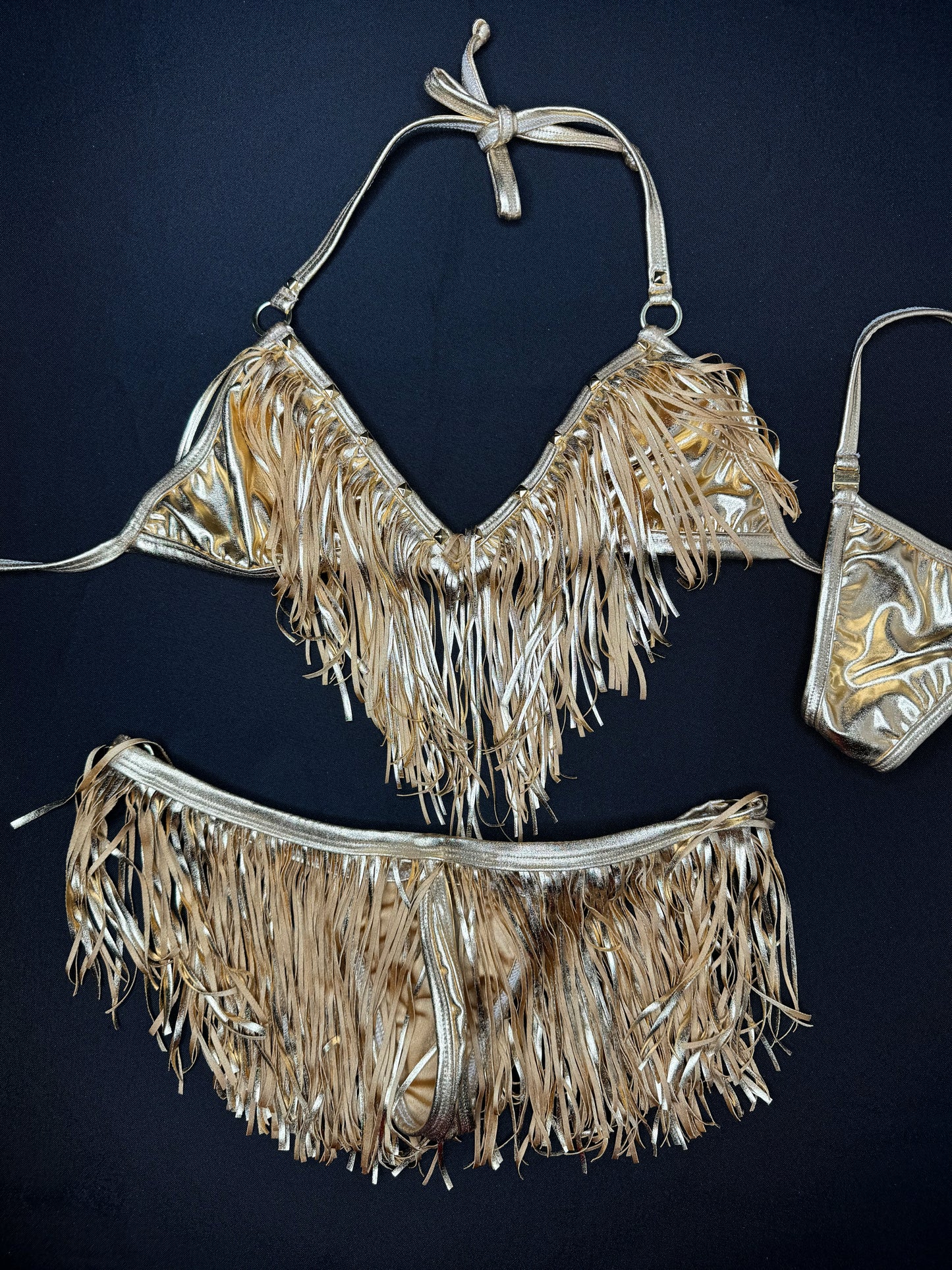 Gold Fringe Two-Piece Bikini Lingerie Outfit