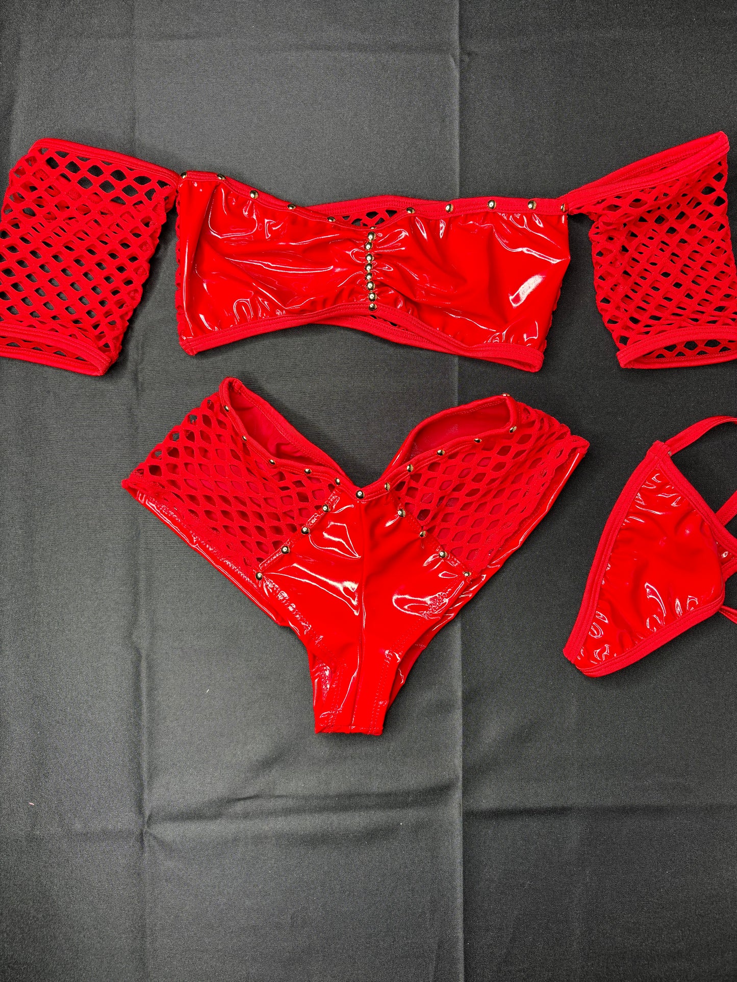 Red Latex Two-Piece Exotic Dancer Outfit