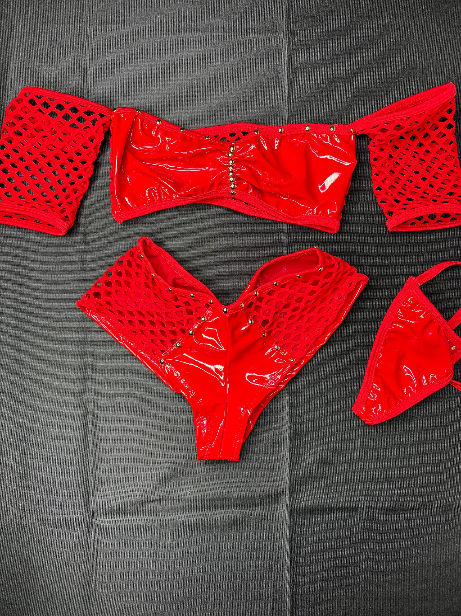 Red Latex Two-Piece Exotic Dancer Outfit