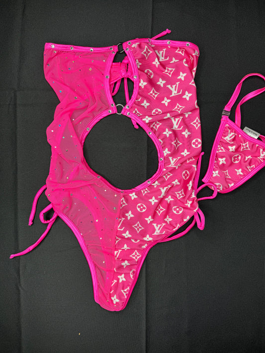 Hot Pink Mesh One-Piece Stripper Outfit