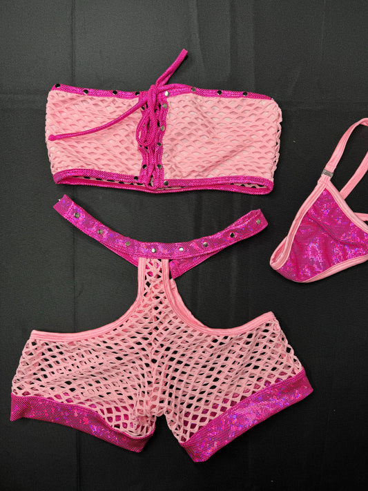 Hot Pink/Baby Pink Two-Piece Shorts Exotic Dancer Outfit
