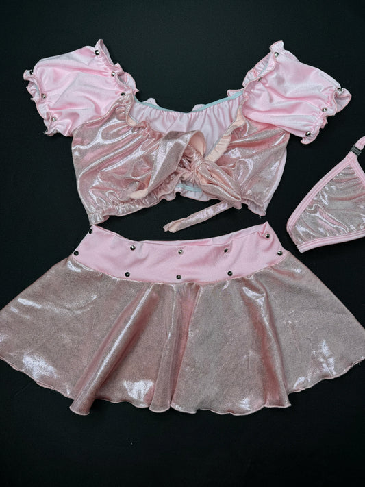 Mystic Pink/Baby Pink Two-Piece Skirt Lingerie Outfit