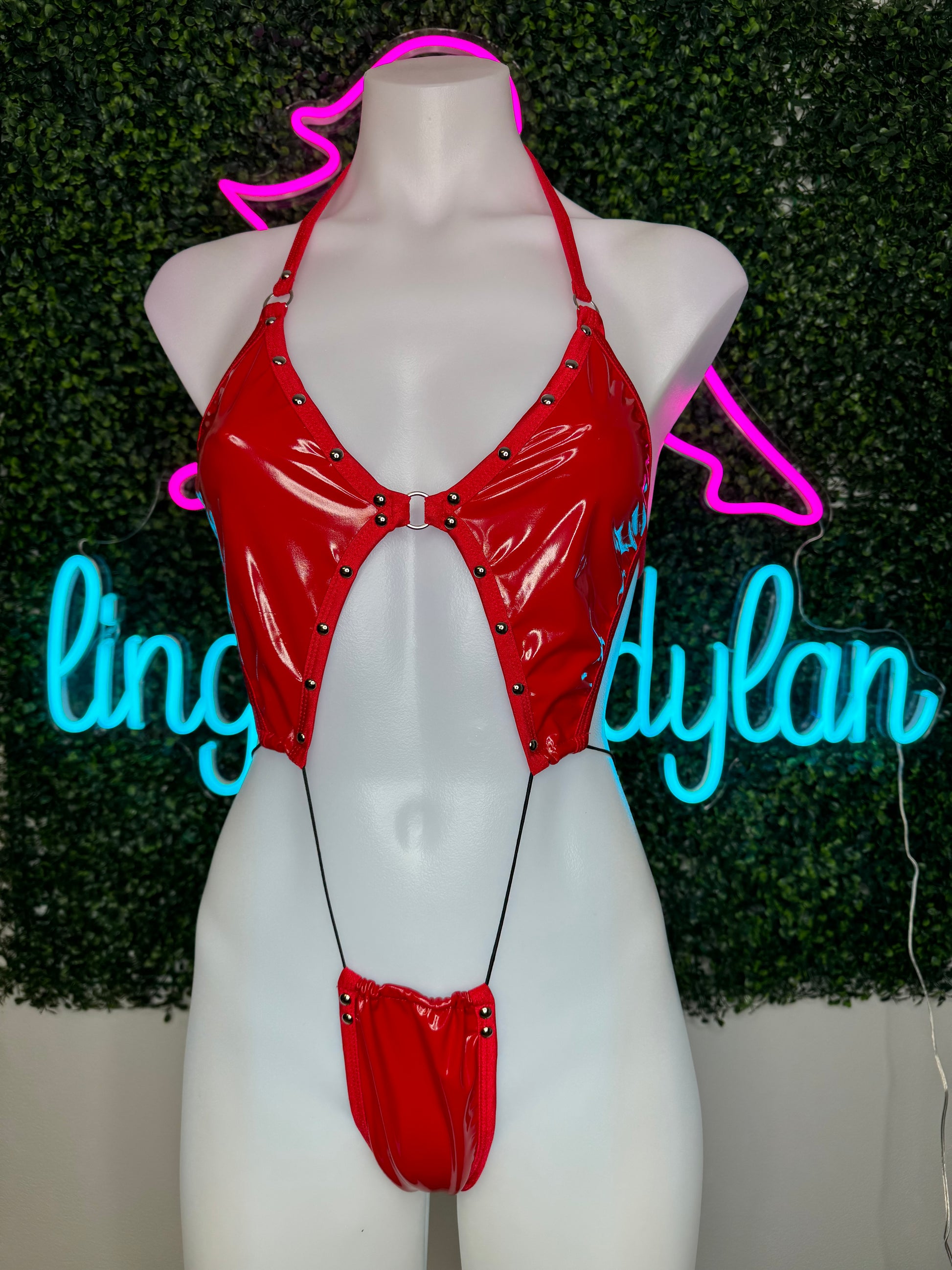 Red Latex One-Piece Dominatrix Stripper Outfit