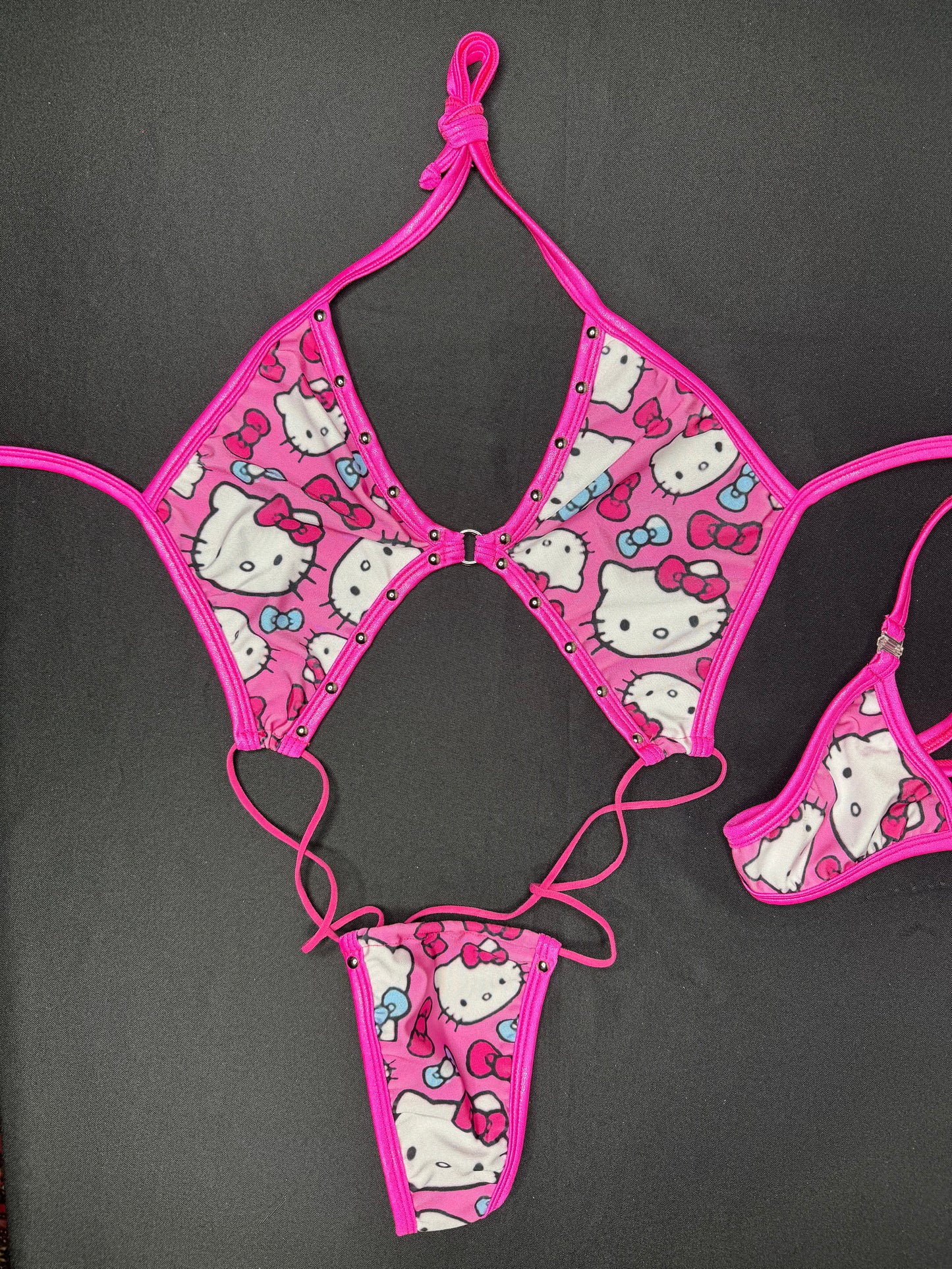 Hot Pink/Pink Kitty One-Piece Sling-Shot Lingerie Outfit