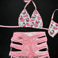 Baby Pink/White Kitty Bikini/Shorts Two-Piece Lingerie Outfit