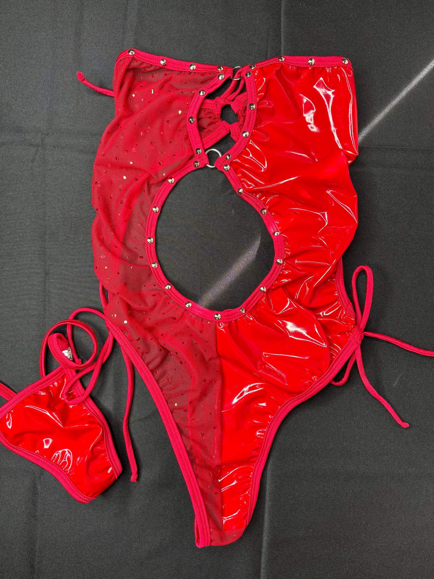 Red Latex/Mesh Valentine’s Day One-Piece Stripper Outfit