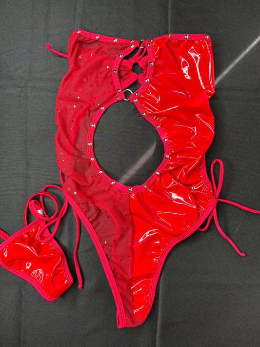 Red Latex/Mesh Valentine’s Day One-Piece Stripper Outfit