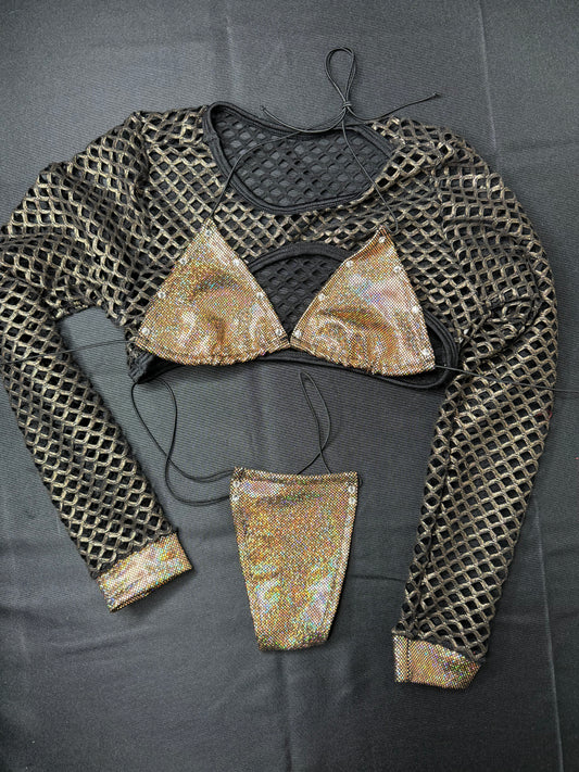 Gold three-piece stripper outfit