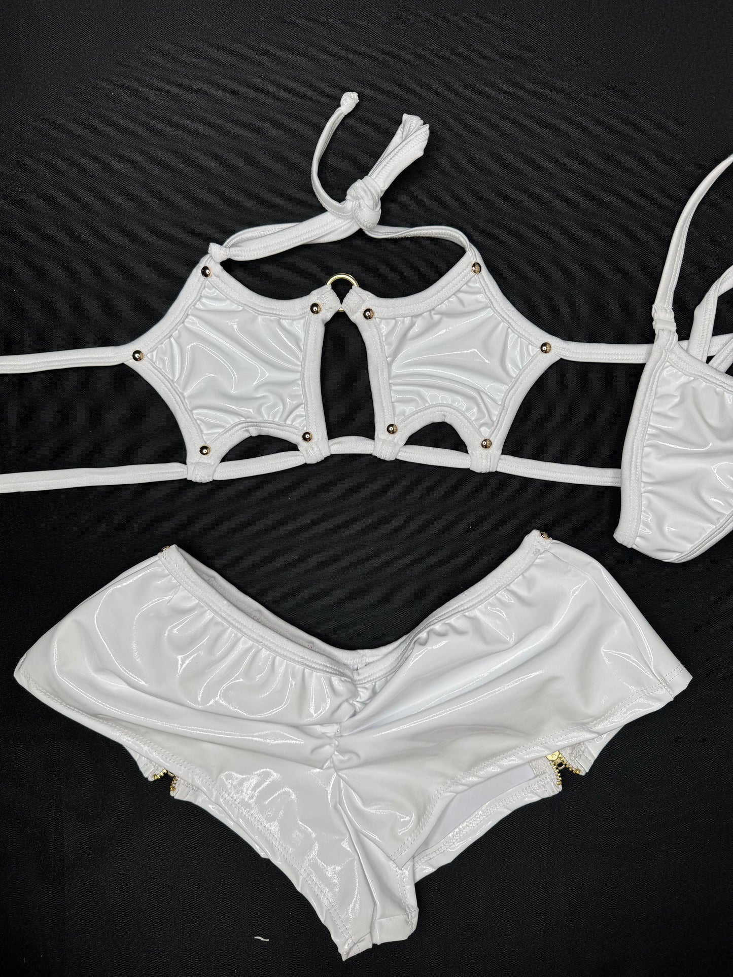 White Latex Star Bikini Top/Shorts Two-Piece Lingerie Outfit