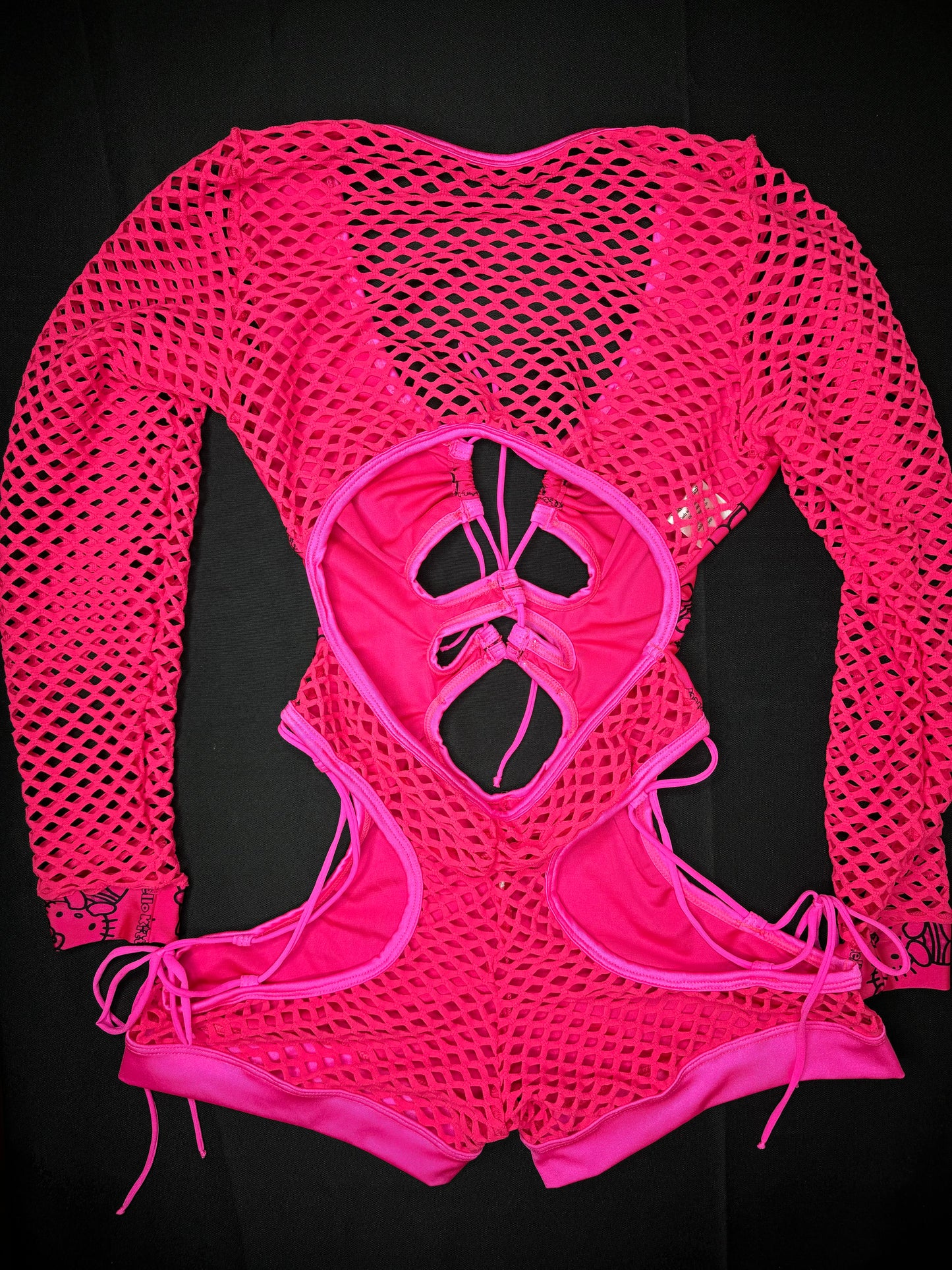 Hot Pink/Pink Kitty One-Piece Romper Lingerie Outfit