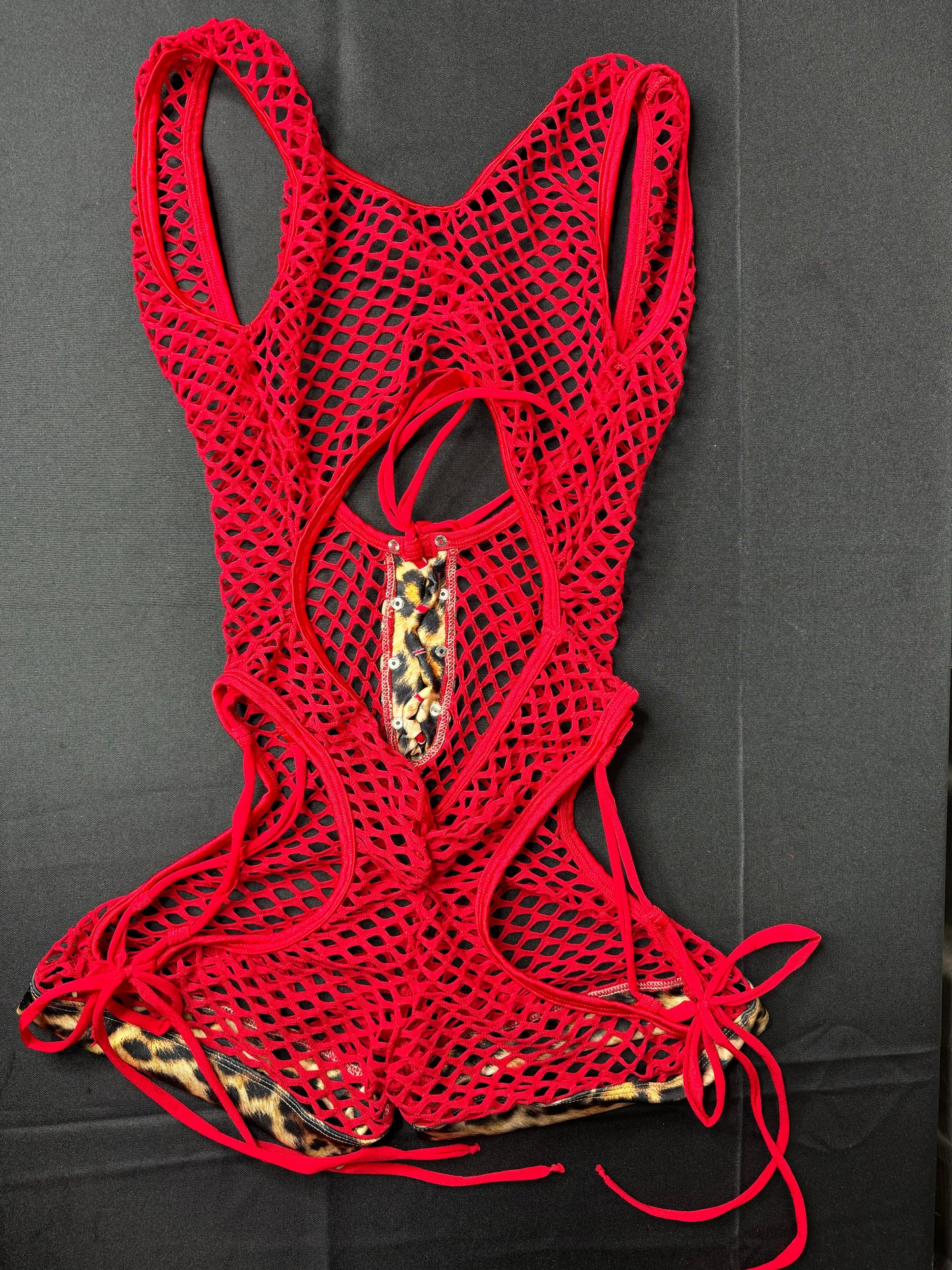 Cheetah Red Fishnet Romper Lingerie Exotic Dance wear