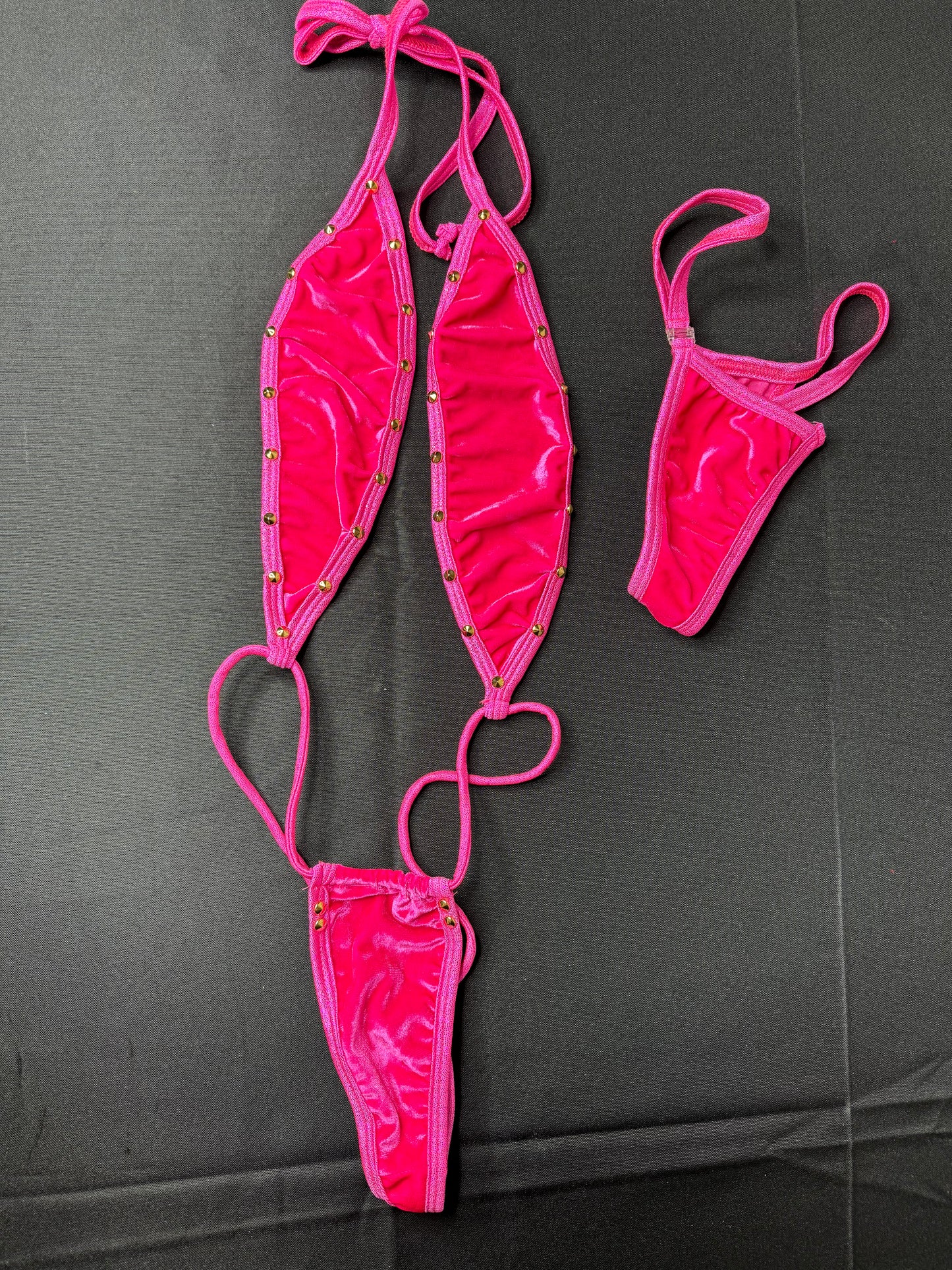 One-Piece Hot Pink Suede Exotic Dance Wear Sling Shot Outfit